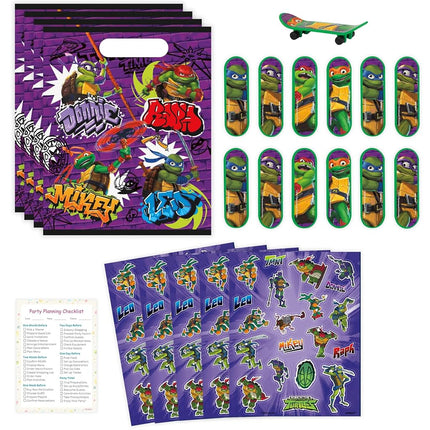 Unique Ninja Turtle Party Favors Pack – For 16 Guests - TMNT Party Favor Bags, Sticker Sheets, Mini Skateboards, Checklist – Teenage Mutant Ninja Turtle Party Decorations & Supplies