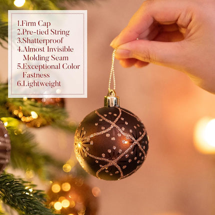 Valery Madelyn Ornaments for Christmas Trees, 16ct Bronze Copper Brown Gold Shatterproof Christmas Tree Decorations, 2.36 Inches Luxury Hanging Ball Ornaments for Xmas Holiday Party