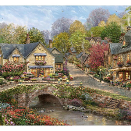 Ceaco - Thomas Kinkade - Summer in Cobblestone Village - 1000 Piece Jigsaw Puzzle for Adults - Collectible Tin Case - Finished Size is 26.6 x 19