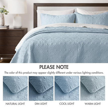 Madison Park Anti-Microbial, Cotton Filled Lightweight Coverlet Bedspread Bedding, Shams, Microfiber, Blue, Twin/Twin XL