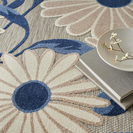 Nourison Aloha Indoor/Outdoor Blue/Grey 6' x 9' Area Rug, Easy Cleaning, Non Shedding, Bed Room, Living Room, Dining Room, Kitchen (6x9)