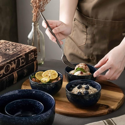 S&Q'S Ceramics Ceramic Small Bowls for Kitchen, Set of 6, 10 oz Ice Cream Bowls, Small Bowl Set for Dipping, Breakfast, Oatmeal, Microwave and Dishwasher Safe (Navy Blue), (TSW)
