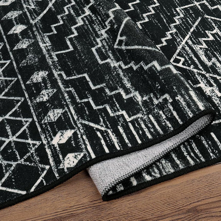 Wonnitar Moroccan 3x5 Rug, Black Washable Small Rug for Bedroom, Non-Slip Geometric Tribal Entry Throw Mat, Boho Farmhouse Rustic Soft Low Pile Area Rug for Bathroom Dining Guest Room (Black,3'x5')