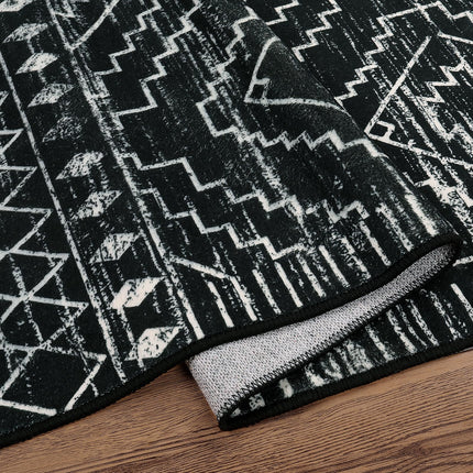Wonnitar Moroccan 3x5 Rug, Black Washable Small Rug for Bedroom, Non-Slip Geometric Tribal Entry Throw Mat, Boho Farmhouse Rustic Soft Low Pile Area Rug for Bathroom Dining Guest Room (Black,3'x5')