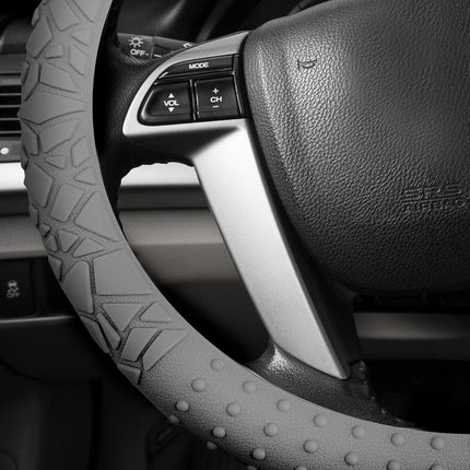 FH Group Universal Fit Silicone with Nibs and Pattern Massaging Grip Steering Wheel Cover fits most Cars, SUVs, Trucks, and Vans Gray