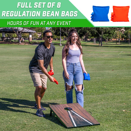 GoSports 3 x 2 ft Cornhole Board Set - Portable Outdoor Toss Game for Adults & Family - Includes Set of 8 Bean Bags with Built-in Storage - Dark Rustic