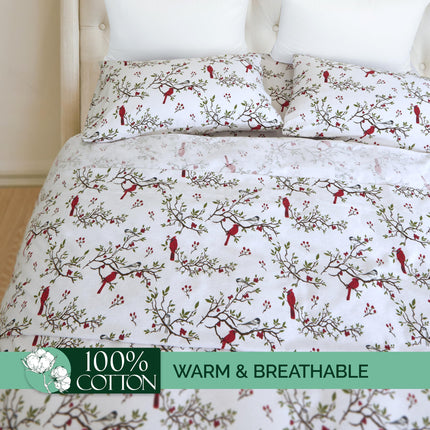 Elegant Comfort Ultra Soft 4-Piece 100% Turkish Cotton Flannel Sheet Set - Holiday Christmas Flannel Sheets, Warm and Cozy Anti-Pill Premium Quality, Deep Pocket Fitted Sheet- Twin XL, Cardinal