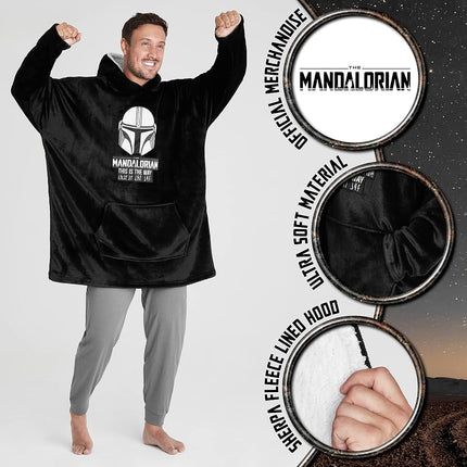 Get Trend Disney The Mandalorian Hoodie Blanket for Men Teens Fleece Wearable Blanket Warm Oversized Hoodie with Sherpa Hood Grogu Loungewear Baby Yoda Gifts (Black)