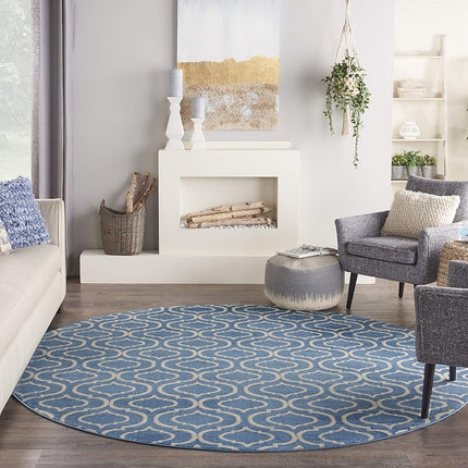 Nourison Jubilant Trellis Blue 8' x Round Area -Rug, Easy -Cleaning, Non Shedding, Bed Room, Living Room, Dining Room, Kitchen (8 Round)