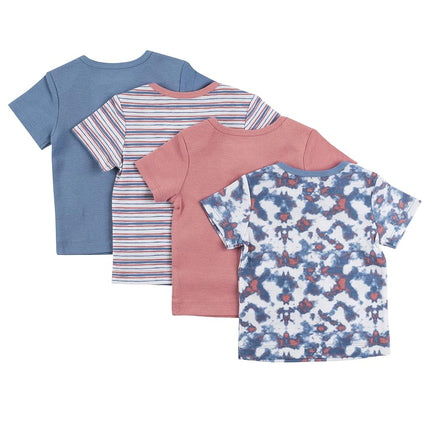 T-shirt bébé Hanes, T-shirt souple et extensible Flexy, Épaule extensible, Lot de 4, Bleu poudré/Rose, 0-6 mois