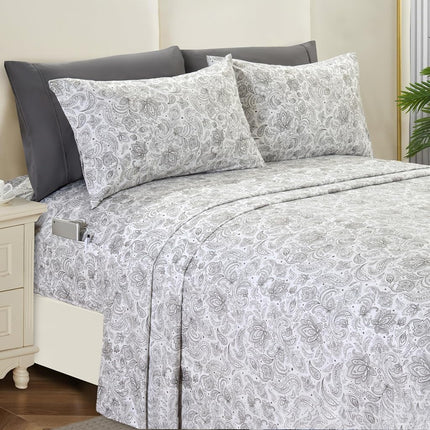 Elegant Comfort Softest and Coziest 4-Piece Sheet Set - 1500 Premium Hotel Quality Microfiber - Deep Pocket, Wrinkle Resistant 4-Piece Paisley Pattern Bed Sheet Set, Twin, Paisley Gray