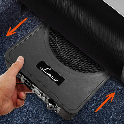 8-Inch Low-Profile Amplified Subwoofer System - 600 Watt Compact Enclosed Active Underseat Car Audio Subwoofer with Built in Amp, Powered Car Subwoofer w/ Low & High Level Inputs - Pyle SBA8A.5
