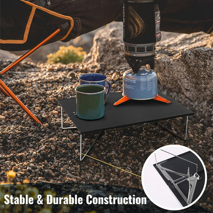 TREKOLOGY TALU Mini Camping Table – Compact, Portable, Folding Camp Table for Hiking, Backpacking, Beach, and Outdoor Use (Black)