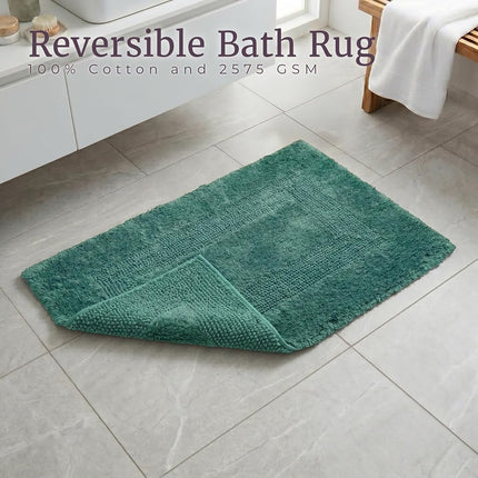 Lavish Home 2-Piece Cotton Bathroom Mat Set - Machine Washable Bath Mats for Bathroom, Kitchen, or Laundry Room (Green, 56 x 89 cm Rectangular)