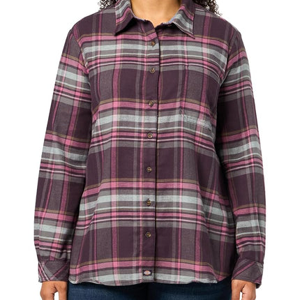 Dickies Womens L/S Plaid Shirt-Plus, Plum Perfect, 1 Plus