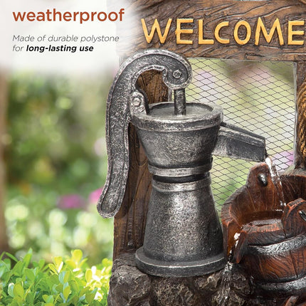 Alpine ZEN576S 2 Tier Fountain W/Waterfall Pump and Barrel, 24 Inch Tall Brown