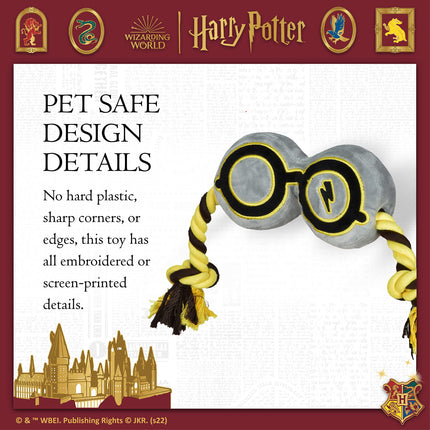 HARRY POTTER HP Glasses Rope Pull Pet Toy | Rope Squeaky Dog Toy in Design | Dog Tug Toy with Rope and Squeakers | Dog Toys for Fans, 16 inch (FF18911)