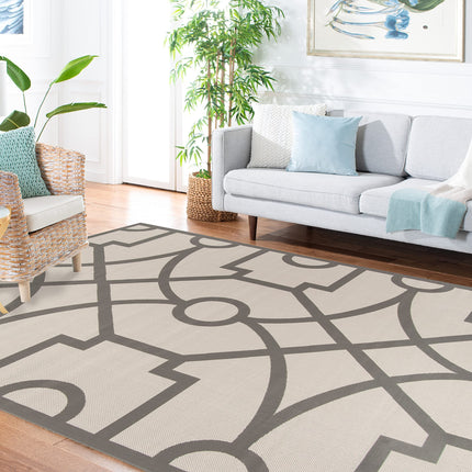 Martha Stewart by SAFAVIEH Collection 5'3" x 7'7" Grey MSR4121L Fretwork Indoor/Outdoor Waterproof Easy Cleaning Patio Backyard Mudroom Area Rug