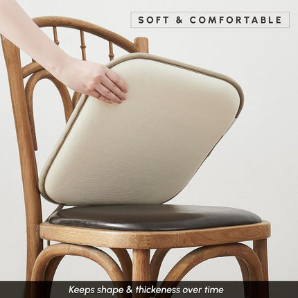 Elegant Comfort 4 Pack Chair Cushion Covers - Skid-Proof Rubber Backing - 16 x 16 Inch - Thick Dining Square Shape Seat Covers - Comfortable Textured Chair Pads with Ties - Chevron Pattern, Beige