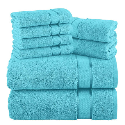 Elegant Comfort Premium Cotton 8-Piece Towel Set, Includes 4 Washcloths, 2 Hand Towels and 2 Bath Towels, 100% Turkish Cotton - Highly Absorbent and Super Soft Towels for Bathroom, Aqua