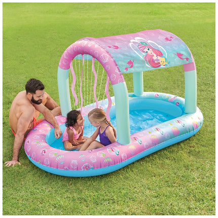 SwimWays Disney Princess Ariel Water Castle Deluxe Inflatable Pool, Above Ground Pool with Canopy and Fast Inflation for Kids Aged Aged 3 & Up