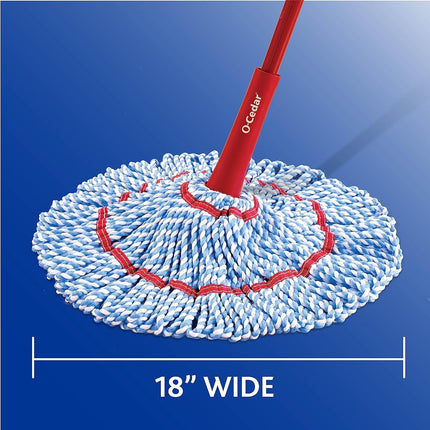 O-Cedar MicroTwist MAX Microfiber Twist Mop with 1 Extra Refill | Features Hands-Free Wringing | Extra Large 18-Inch Mop Head | Safe on All Floor Types,Red