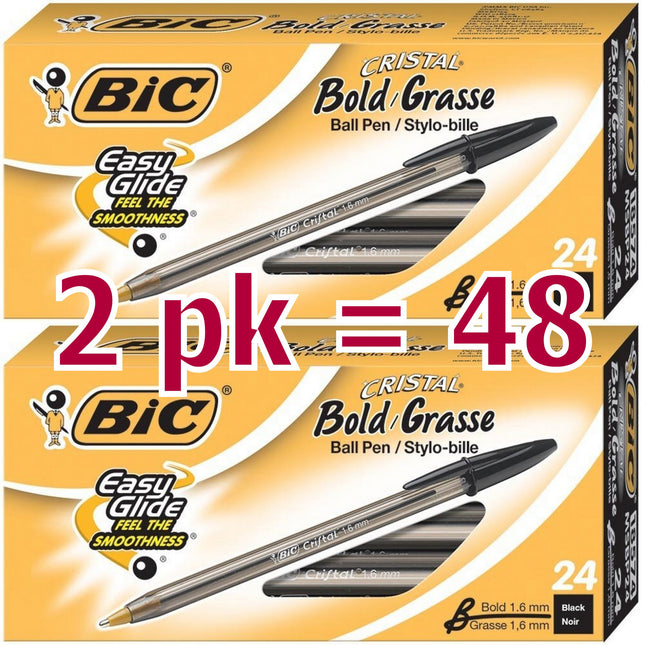 Bic Cristal Bold, 1.6 mm Ball Pen, Black - Pack of