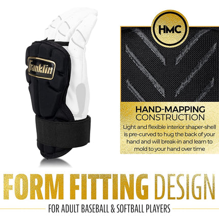 Franklin Sports Baseball Hand + Wrist Guard - PRT LG Series Adult Hand + Wrist Protector for Batting - Protective Hand, Wrist Shield - Right + Left Hand Hitters - Black + Gold - One Size - Adult