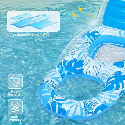 SLOOSH Inflatable Pool Floats Lounger Adult, Pool Float Lounge Raft Floaties Water Floating Recliner Chair with Cup Holders Foot Rest Swimming Floaty