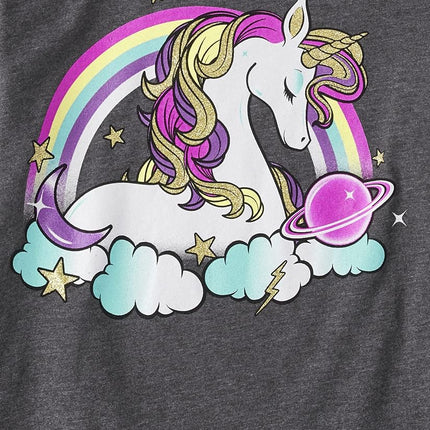Camisetas gráficas de manga larga de unicornio para niñas de The Children's Place, Unicornio Arcoíris, Talla Extra Grande