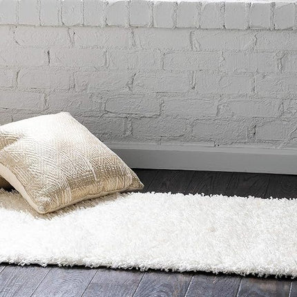 Unique Loom Solo Solid Shag Collection Modern Plush Snow White Runner (3' x 10')