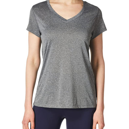 Hanes womensO9032Sport Women's Heathered Performance V-Neck Tee Short Sleeves Shirt - Black - Medium
