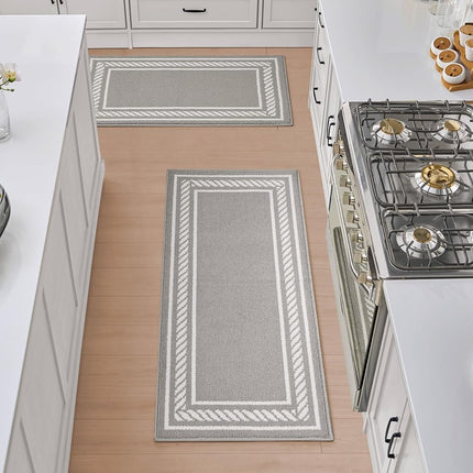Nautica – Runner Rug 2 Piece Set | Indoor Runners for Hallways and Entry Rugs| Non-Skid Entry and Kitchen Door Mat| Machine Washable Carpet Rugs | 2'2" x 3'9" and 2'2" x 5' | Rope Border Light Grey