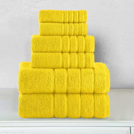 Elegant Comfort 4 Lines Viscose Stripe 6-Piece Premium Towel Set - 100% Turkish Cotton High Absorbent Luxury Bathroom Towels – Includes 2 Washcloths, 2 Hand Towels and 2 Bath Towels Set, Yellow