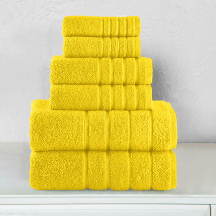 Elegant Comfort 4 Lines Viscose Stripe 6-Piece Premium Towel Set - 100% Turkish Cotton High Absorbent Luxury Bathroom Towels – Includes 2 Washcloths, 2 Hand Towels and 2 Bath Towels Set, Yellow