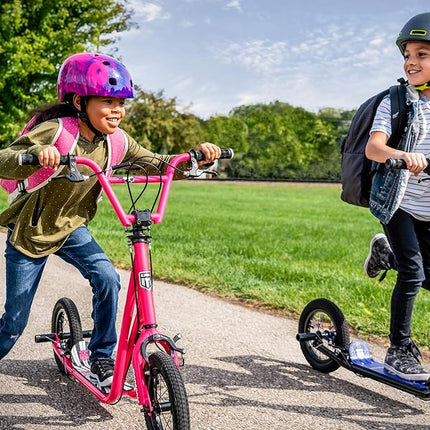 Mongoose Expo Kick Scooter, BMX-Style Handlebar & Brake Cable Rotor, For Riders Ages 6 and Up, Rear Axle Pegs, 12-Inch Air Tires, Max. Weight of 175 lbs., Pink/Black