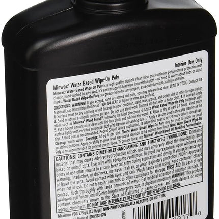 Minwax 409170000 Water Based Wipe-On Poly Clear, Satin, 16 Ounce