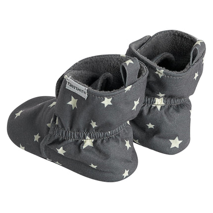 Gerber Baby Fleece Lined Wrap Fasten Non Skid Soft Slipper Booties, Grey Star, 6 9_Months Unisex Infant