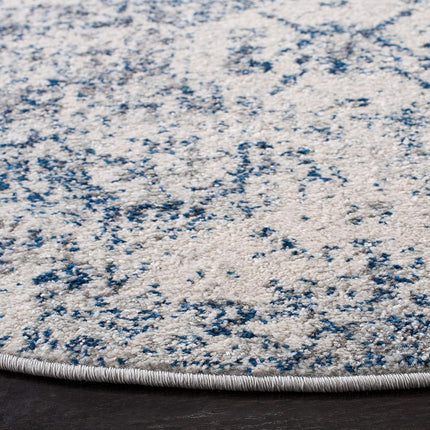 SAFAVIEH Madison Collection Area Rug - 3' Round, White & Royal Blue, Boho Chic Distressed Design, Non-Shedding & Easy Care, Ideal for High Traffic Areas in Living Room, Bedroom (MAD611C)
