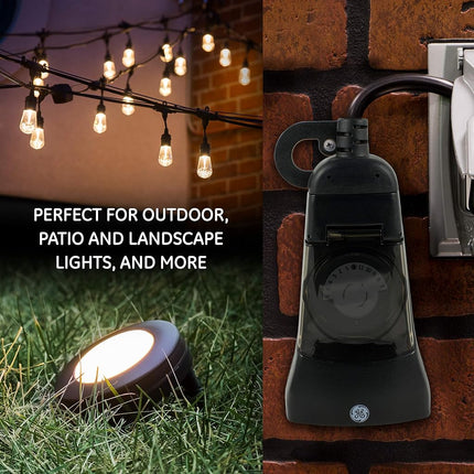 GE Heavy Duty Mechanical Timer, Outdoor, 2-Outlet, Plug-In, 24 Hour Programmable, 15138