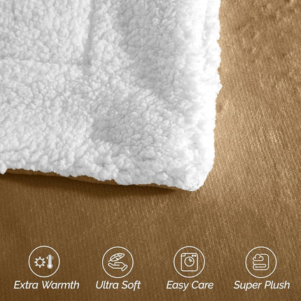 Elegant Comfort Ultra Soft Reversible Flannel Sherpa Blanket - Cozy Silky Fleece Throw for Couch, Bed - Plush Fuzzy Warm Winter Blanket for Gift, Twin XL, Taupe