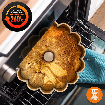 Nutrichef Cake Tin – Non Stick 25cm Fluted Ring Cake Mould for Baking, Marquise Pan for Ring Cakes, Easy Release, Dishwasher Safe, Aluminum with Dual-Layer Nonstick Coating