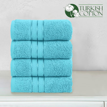 Elegant Comfort Three Line Popcorn Towel Set for Bathroom 16 x 28 inches, Premium Hotel Quality 4-Pack Hand Towels, 100% Turkish Cotton, Soft and Durable, Quick Dry and Highly Absorbent, Aqua