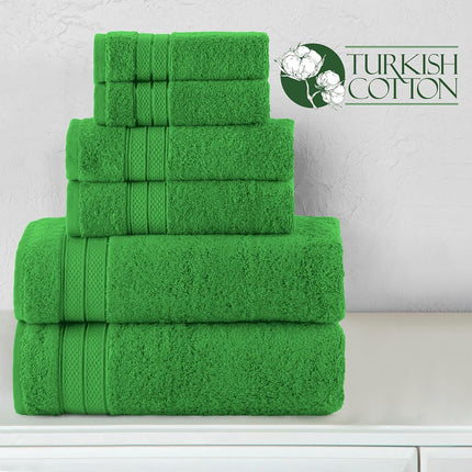 Elegant Comfort Luxury 6-Piece Towel Set, Premium Soft 100% Turkish Cotton, Three Line Popcorn Design 2 Bath Towels, 2 Hand Towels and 2 Washcloths Towel Set- Quick-Drying and Absorbent, Emerald Green