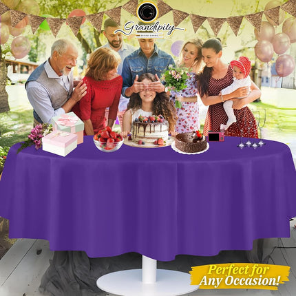 Purple 12 Pack Premium Disposable Plastic Tablecloth 84" Inch Round Table Cover By Grandipity