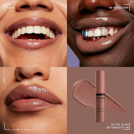 NYX PROFESSIONAL MAKEUP SIONAL MAKEUP Butter Gloss Brown Sugar, Non-Sticky Lip Gloss - Pack Of 3 (Sugar High, Spik