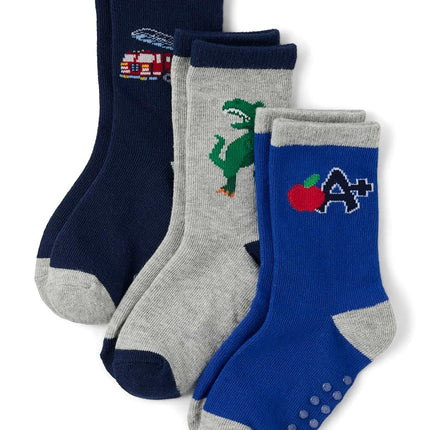 Gymboree Boys' and Toddler Crew Socks, Back to School 3-pack, 12-24 Months
