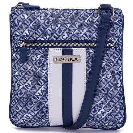 Nautica Womens Lakeside Signature Jaquard North South Crossbody Bag, Indigo, One Size