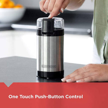 BLACK+DECKER CBG110S Coffee Grinder One Touch Push-Button Control, Stainless Steel