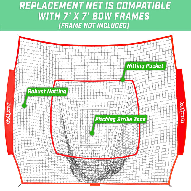 GoSports Red de repuesto para béisbol/softbol de 7 pies x 7 pies - Compatible con la marca 7 pies x 7 pies Red de béisbol - Marco tipo arco no incluido